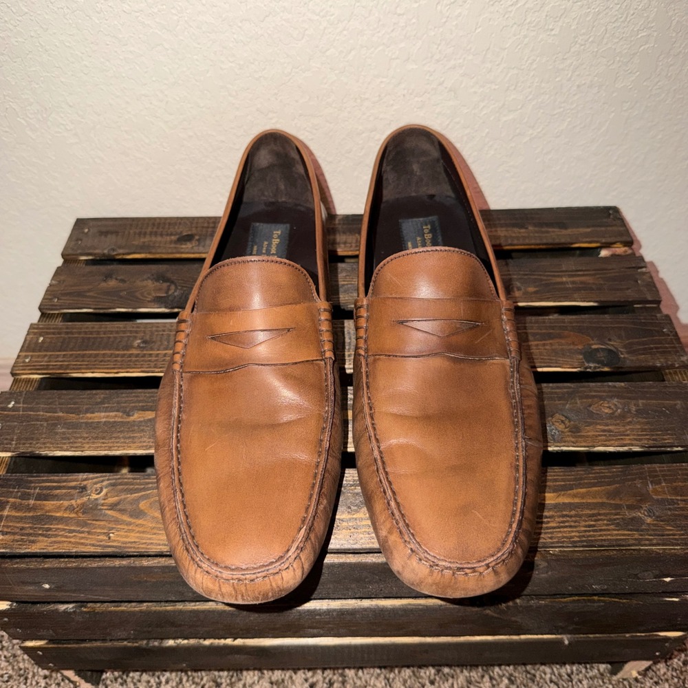 To Boot New York Adam Derrick Mens Brown Leather Penny Loafers Size 12 Italy